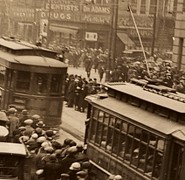 Detroit, corner of Michigan and Griswold, photograph, ca. 1920