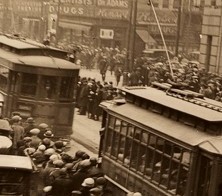 Detroit, corner of Michigan and Griswold, photograph, ca. 1920