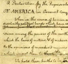 Thomas Jefferson, manuscript draft of the Declaration of Independence, June 1776